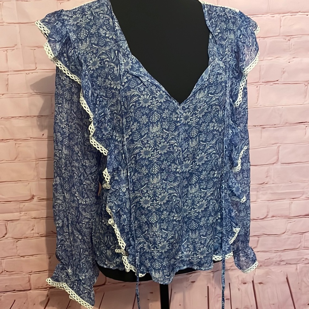 Love Sam blue and white dream floral blouse